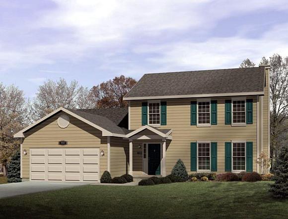 Colonial House Plan 49143 with 4 Beds, 3 Baths, 2 Car Garage Elevation