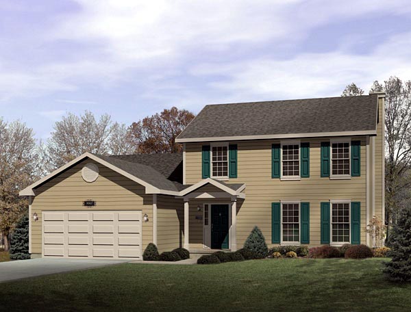 Colonial House Plan 49143 with 4 Beds, 3 Baths, 2 Car Garage Elevation