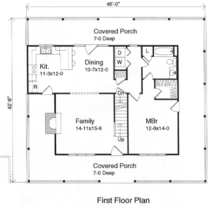 Cape Cod House Plan 49152 with 3 Beds, 2 Baths First Level Plan