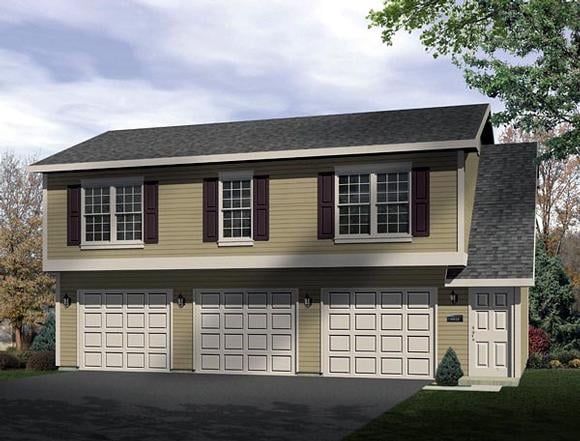 Narrow Lot, Traditional 3 Car Garage Apartment Plan 49153 with 2 Beds, 1 Baths Elevation