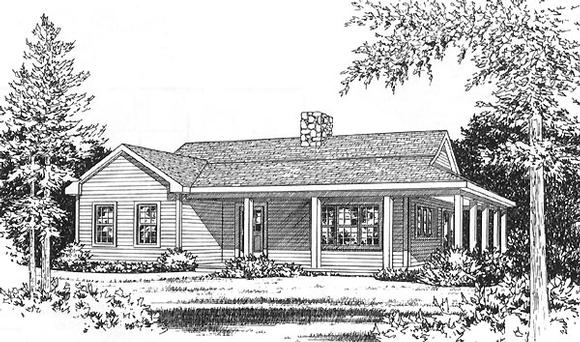 Country, One-Story House Plan 49156 with 2 Beds, 1 Baths Elevation