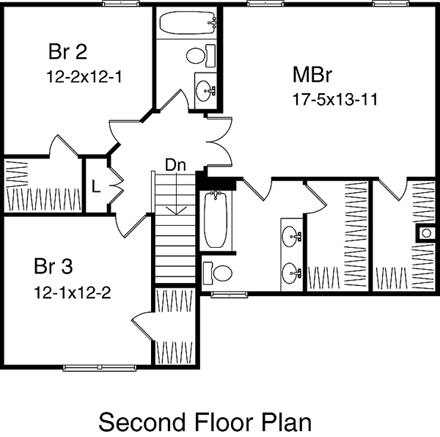 Cape Cod House Plan 49160 with 3 Beds, 2 Baths, 2 Car Garage Second Level Plan