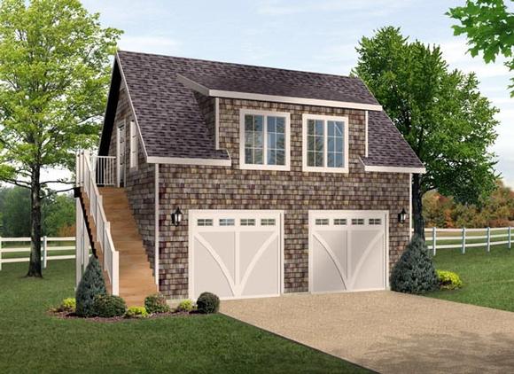 2 Car Garage Apartment Plan 49187 with 1 Beds, 1 Baths Elevation