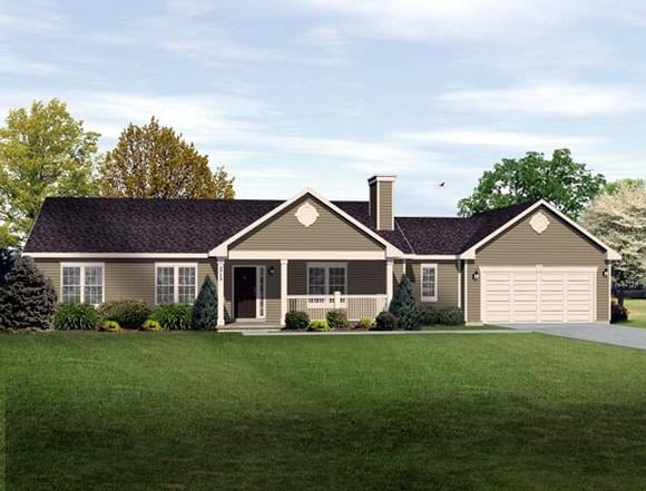 Ranch, Traditional House Plan 49189 with 3 Beds, 2 Baths, 2 Car Garage Elevation