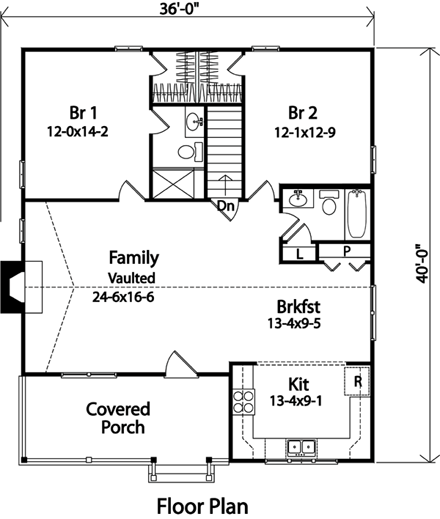 Country, Narrow Lot, One-Story, Ranch House Plan 49192 with 2 Beds, 2 Baths First Level Plan