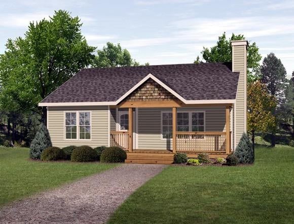 Narrow Lot, One-Story, Ranch House Plan 49195 with 2 Beds, 1 Baths Elevation