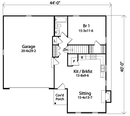 Ranch House Plan 49199 with 2 Beds, 2 Baths, 2 Car Garage First Level Plan