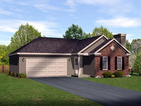 Ranch House Plan 49199 with 2 Beds, 2 Baths, 2 Car Garage Elevation