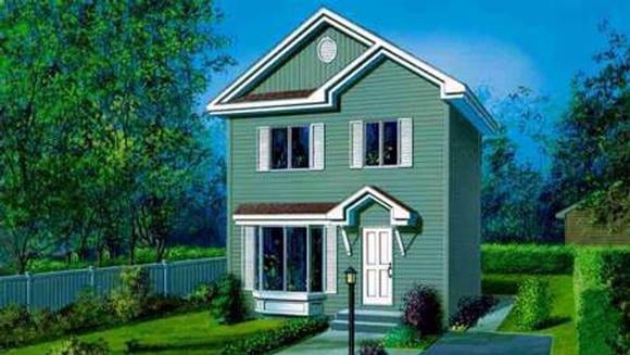 Narrow Lot, Traditional House Plan 49265 with 3 Beds, 2 Baths Elevation