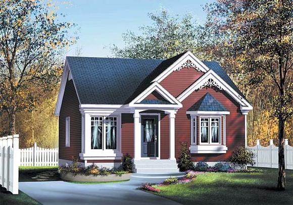 Narrow Lot, One-Story House Plan 49493 with 2 Beds, 1 Baths Elevation