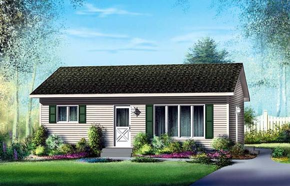 Narrow Lot, One-Story, Ranch House Plan 49495 with 2 Beds, 1 Baths Elevation