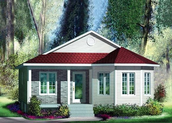 Bungalow, Narrow Lot, One-Story House Plan 49590 with 2 Beds, 1 Baths Elevation