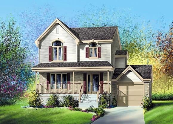 Country, Narrow Lot House Plan 49629 with 3 Beds, 2 Baths, 1 Car Garage Elevation