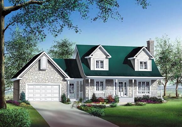 Cape Cod House Plan 49688 with 3 Beds, 3 Baths, 1 Car Garage Elevation