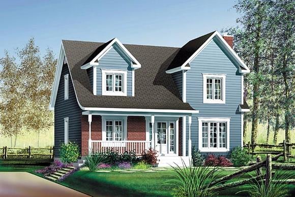 Country, Narrow Lot House Plan 49719 with 3 Beds, 3 Baths Elevation