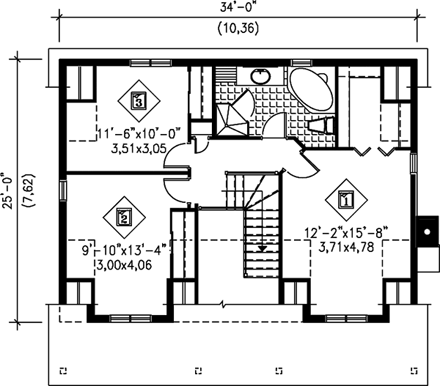 Cape Cod, Narrow Lot House Plan 49753 with 3 Beds, 2 Baths Second Level Plan