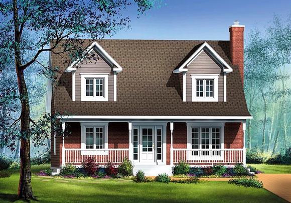 Cape Cod, Narrow Lot House Plan 49753 with 3 Beds, 2 Baths Elevation