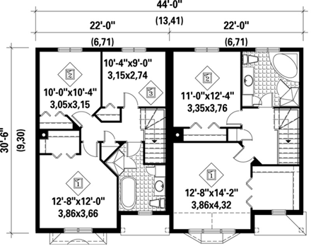 Multi-Family Plan 49806 with 5 Beds, 4 Baths Second Level Plan