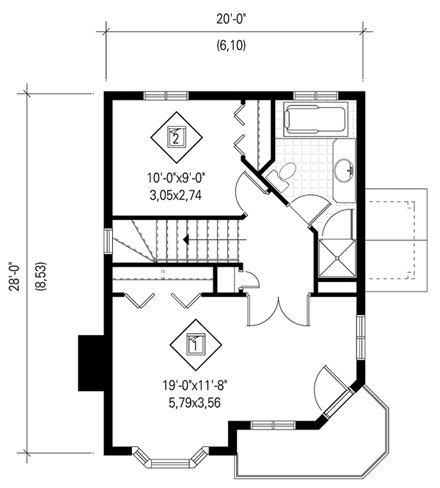 Craftsman, Narrow Lot House Plan 49836 with 2 Beds, 2 Baths Second Level Plan