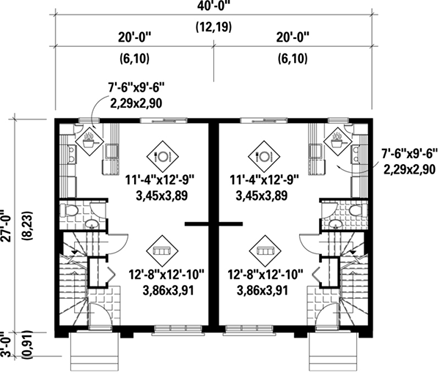 Narrow Lot Multi-Family Plan 49846 with 6 Beds, 4 Baths First Level Plan