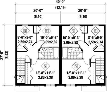 Narrow Lot Multi-Family Plan 49846 with 6 Beds, 4 Baths Second Level Plan