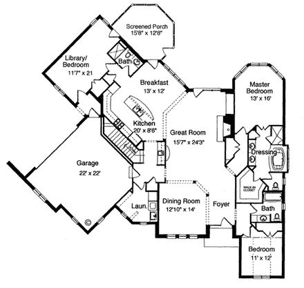 European House Plan 50000 with 3 Beds, 3 Baths, 2 Car Garage First Level Plan