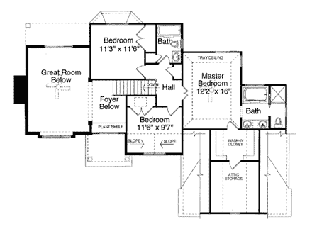 Bungalow, Traditional House Plan 50040 with 3 Beds, 3 Baths, 2 Car Garage Second Level Plan