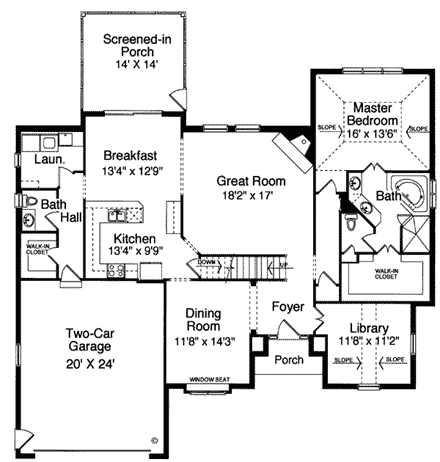 European, Traditional House Plan 50041 with 4 Beds, 4 Baths, 2 Car Garage First Level Plan