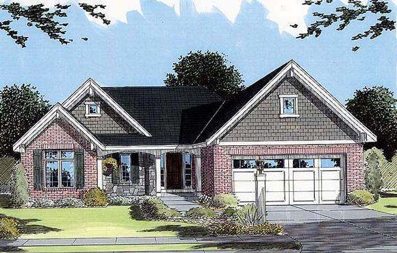 Bungalow, Traditional House Plan 50042 with 3 Beds, 2 Baths, 2 Car Garage Elevation