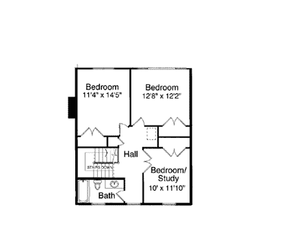 Colonial, Country, Southern House Plan 50048 with 4 Beds, 3 Baths, 2 Car Garage Second Level Plan