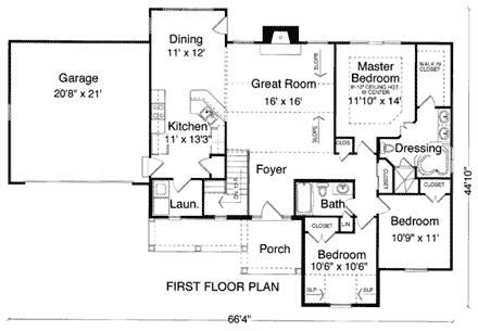 Country House Plan 50081 with 3 Beds, 2 Baths, 2 Car Garage First Level Plan
