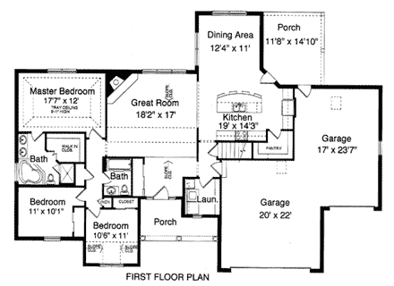Bungalow, Country, Traditional House Plan 50086 with 3 Beds, 2 Baths, 3 Car Garage First Level Plan