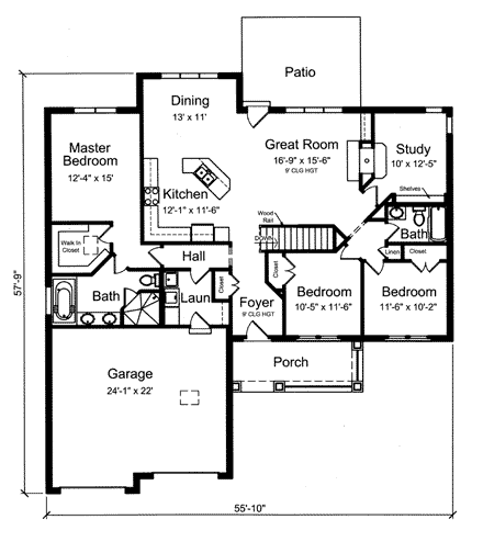 Craftsman House Plan 50088 with 3 Beds, 2 Baths, 2 Car Garage First Level Plan