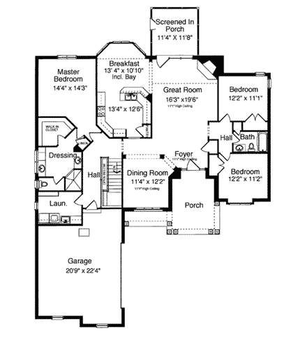 One-Story, Ranch House Plan 50092 with 3 Beds, 2 Baths, 2 Car Garage First Level Plan