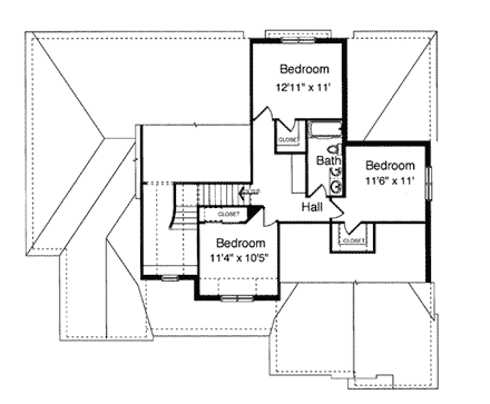 House Plan 50096 with 4 Beds, 3 Baths, 2 Car Garage Second Level Plan