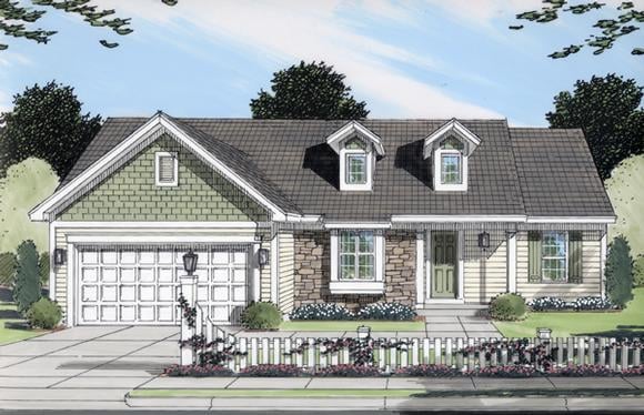 One-Story, Ranch House Plan 50098 with 3 Beds, 2 Baths, 2 Car Garage Elevation