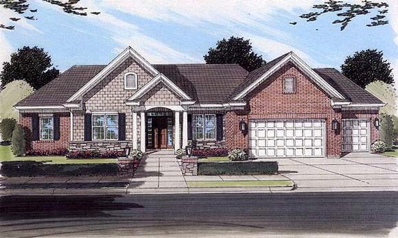 One-Story, Ranch House Plan 50117 with 4 Beds, 3 Baths, 3 Car Garage Elevation