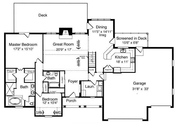 House Plan 50128 with 4 Beds, 3 Baths, 3 Car Garage Level One