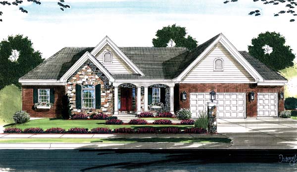 House Plan 50128 with 4 Beds, 3 Baths, 3 Car Garage Elevation