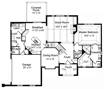 House Plan 50129 with 4 Beds, 3 Baths, 2 Car Garage First Level Plan