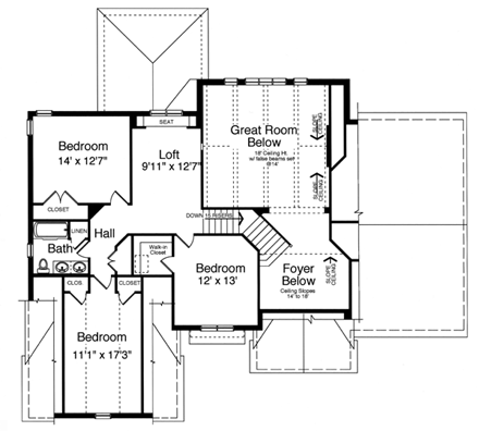 House Plan 50129 with 4 Beds, 3 Baths, 2 Car Garage Second Level Plan