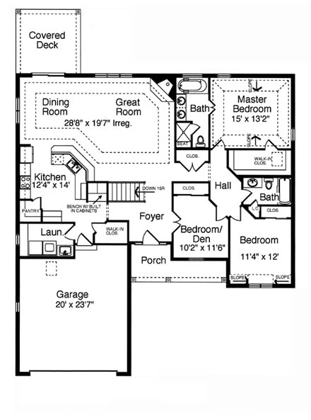 House Plan 50130 with 3 Beds, 2 Baths, 2 Car Garage First Level Plan