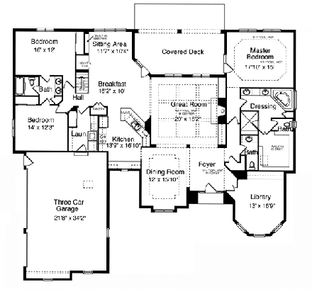 Ranch House Plan 50134 with 3 Beds, 3 Baths, 3 Car Garage First Level Plan