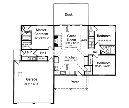 House Plan 50137 with 3 Beds, 2 Baths, 2 Car Garage First Level Plan