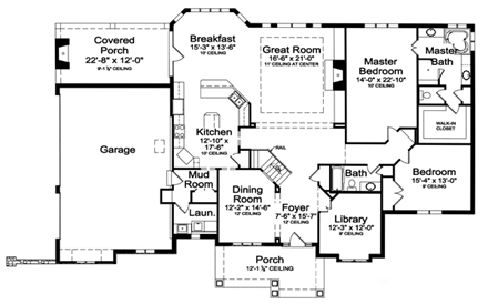 Craftsman House Plan 50138 with 4 Beds, 3 Baths, 3 Car Garage First Level Plan