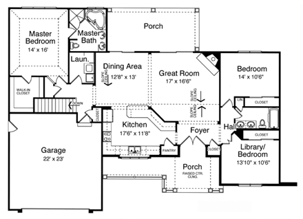 Craftsman House Plan 50139 with 3 Beds, 2 Baths, 2 Car Garage First Level Plan