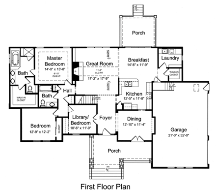 Craftsman House Plan 50159 with 3 Beds, 2 Baths, 3 Car Garage First Level Plan