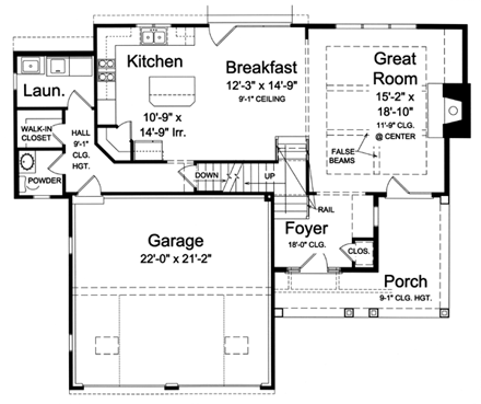 Craftsman House Plan 50164 with 4 Beds, 3 Baths, 2 Car Garage First Level Plan