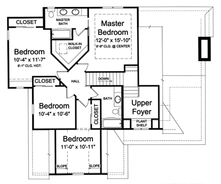 Craftsman House Plan 50164 with 4 Beds, 3 Baths, 2 Car Garage Second Level Plan