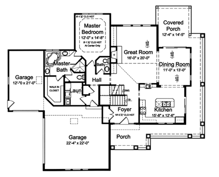 Craftsman House Plan 50165 with 4 Beds, 3 Baths, 3 Car Garage First Level Plan